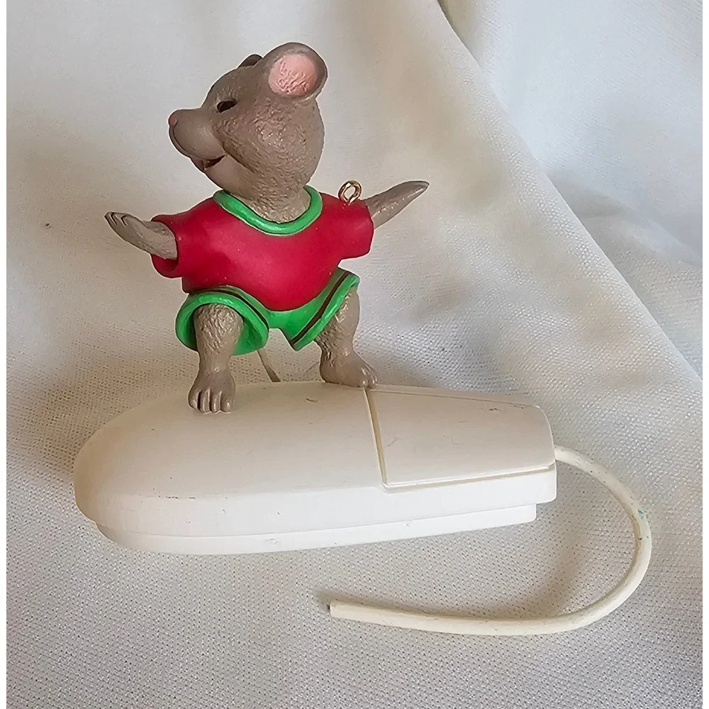 VTG Hallmark Net Surfer Ornament 1999 White Mouse Computer Tech Retro Vintage